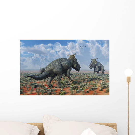 Pair Male Pachyrhinosaurus Sizing Close-up Wall Decal
