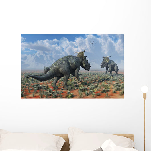 Pair Male Pachyrhinosaurus Sizing Close-up Wall Decal