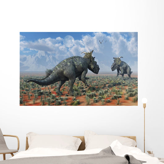 Pair Male Pachyrhinosaurus Sizing Close-up Wall Decal