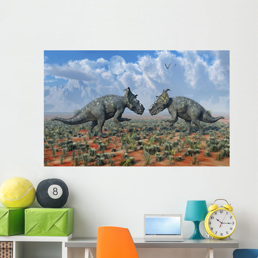 Pair Male Pachyrhinosaurus Sizing Wall Decal