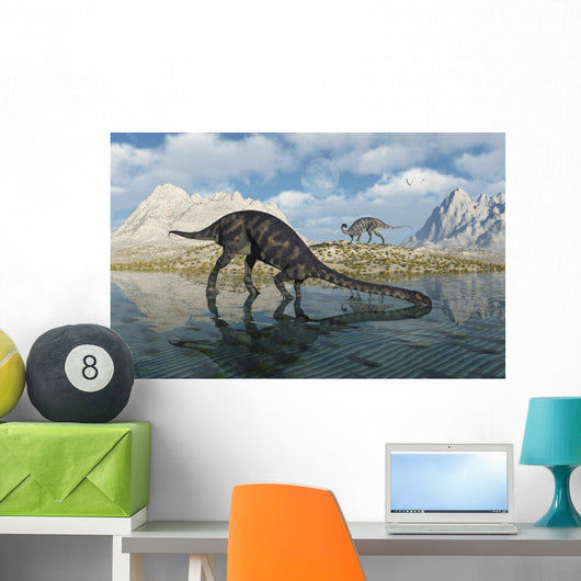 Pair Massospondylus Watering Hole Wall Decal