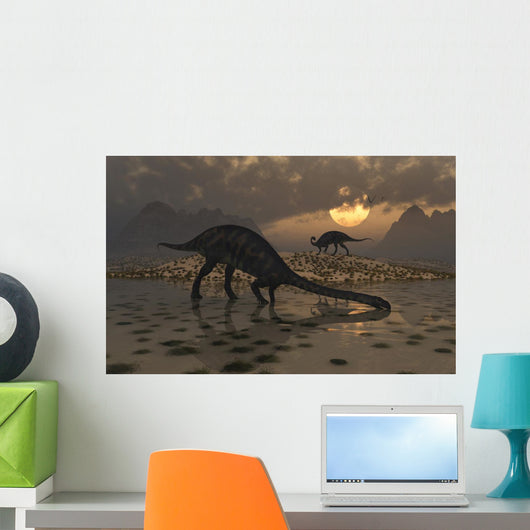 Pair Massospondylus Watering Hole Evening Wall Decal
