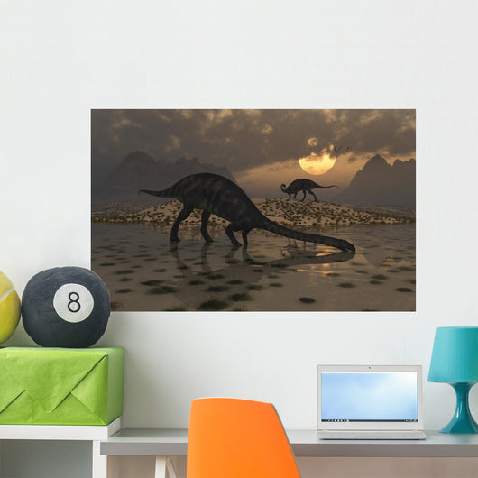 Pair Massospondylus Watering Hole Evening Wall Decal