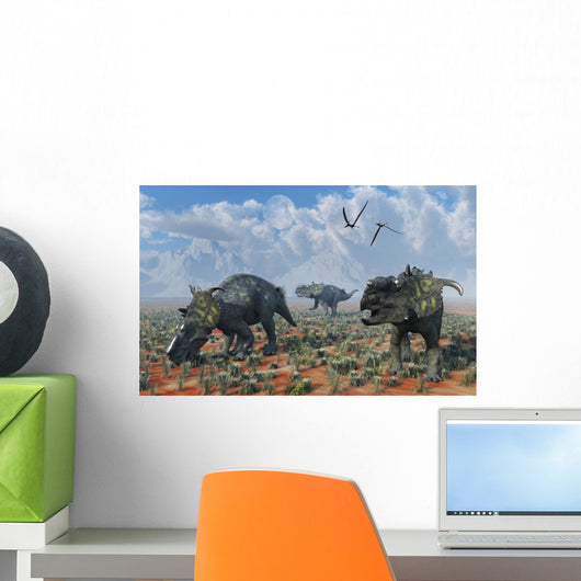 Pachyrhinosaurus Dinosaurs Grazing Desert Wall Decal