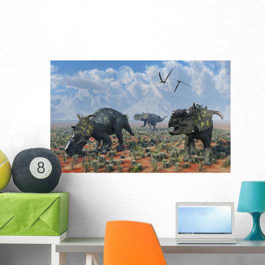 Pachyrhinosaurus Dinosaurs Grazing Desert Wall Decal