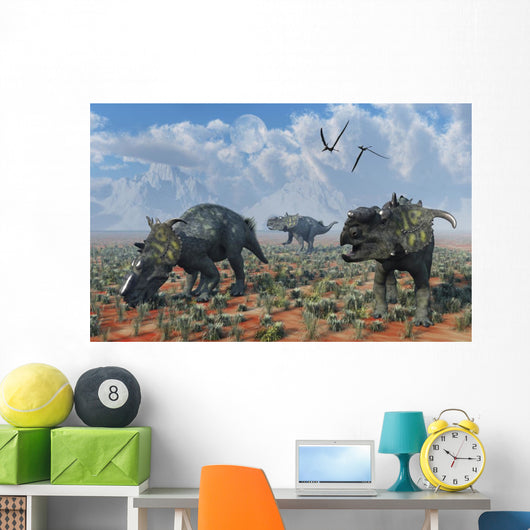 Pachyrhinosaurus Dinosaurs Grazing Desert Wall Decal