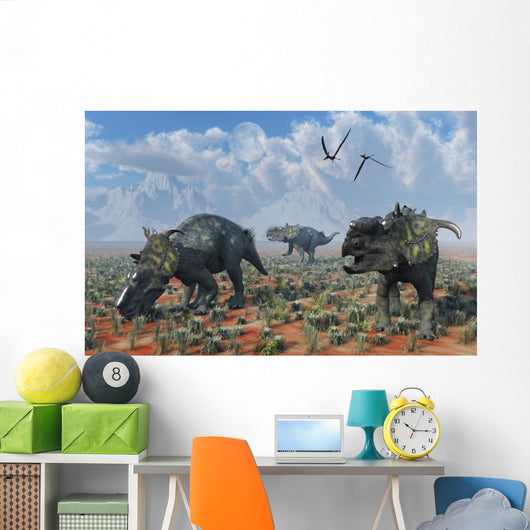 Pachyrhinosaurus Dinosaurs Grazing Desert Wall Decal