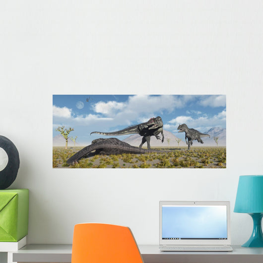 Allosaurus Dinosaurs Approaching Carcass Wall Decal
