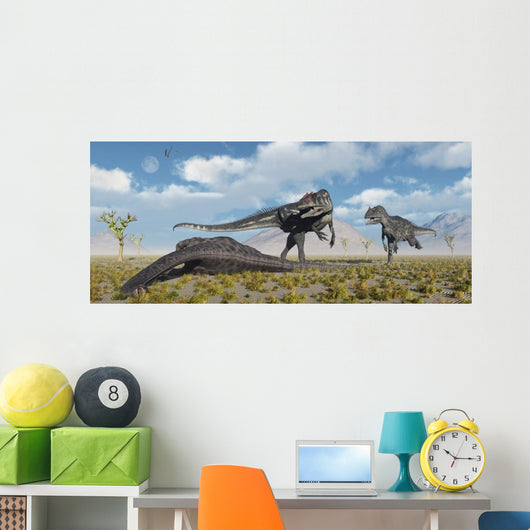Allosaurus Dinosaurs Approaching Carcass Wall Decal