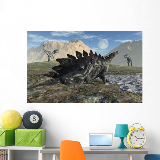 Stegosaurus and Allosaurus Caught Wall Decal