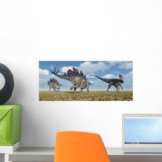 Pair Stegosaurus Dinosaurs Confronting Wall Decal