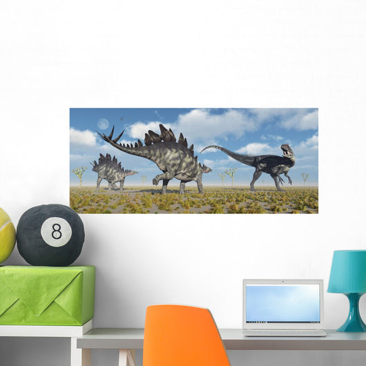 Pair Stegosaurus Dinosaurs Confronting Wall Decal