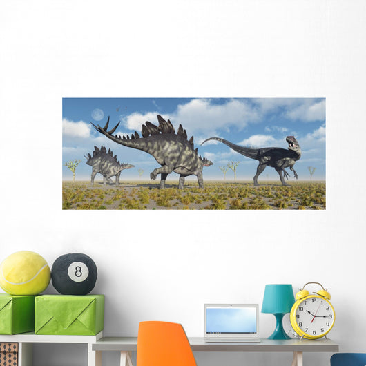 Pair Stegosaurus Dinosaurs Confronting Wall Decal