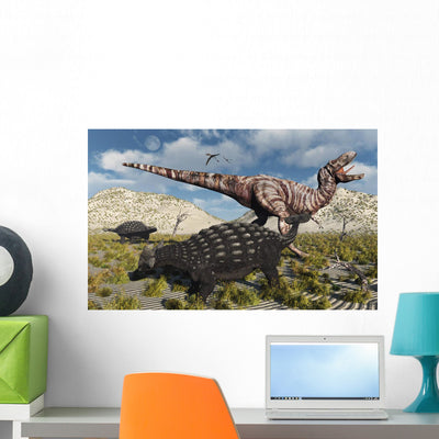 Ankylosaurus Defending Itself from Wall Decal shown on a wall