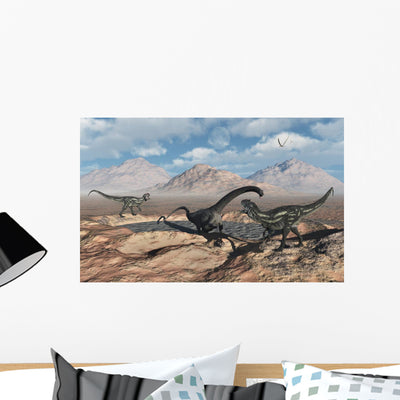 Allosaurus Dinosaurs Stalk Diplodocus Wall Decal shown on a wall