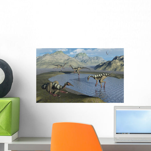 Gathering Pelecanimimus Dinosaurs around Wall Decal