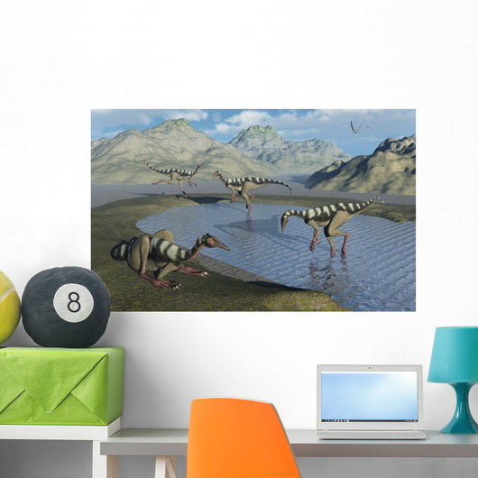 Gathering Pelecanimimus Dinosaurs around Wall Decal
