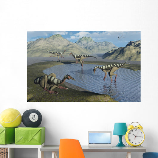 Gathering Pelecanimimus Dinosaurs around Wall Decal