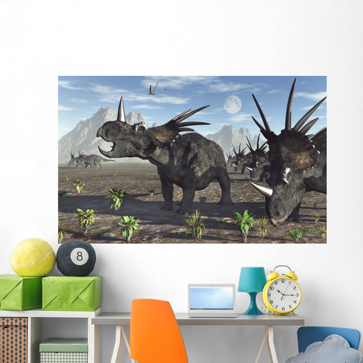 Herd Styracosaurus Dinosaurs Wall Decal