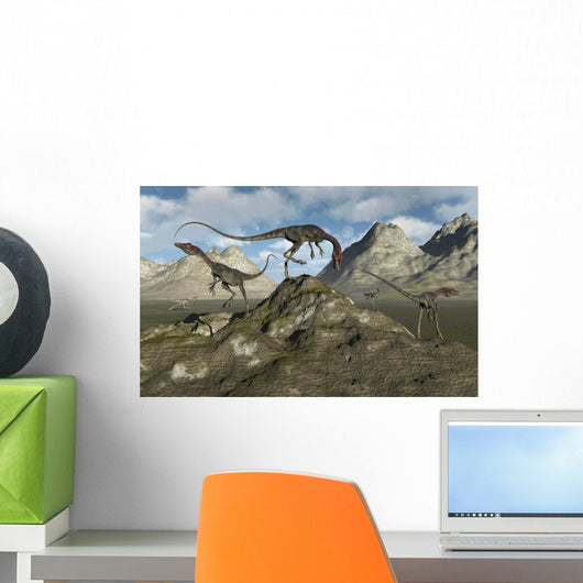 Pack Carnivorous Compsognathus Dinosaurs Hills Wall Decal