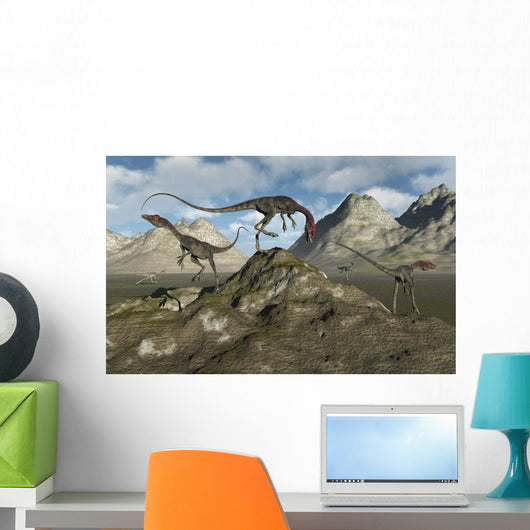 Pack Carnivorous Compsognathus Dinosaurs Hills Wall Decal