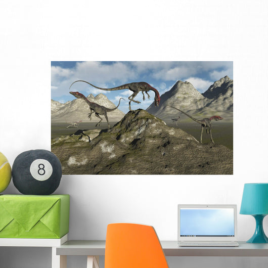Pack Carnivorous Compsognathus Dinosaurs Hills Wall Decal
