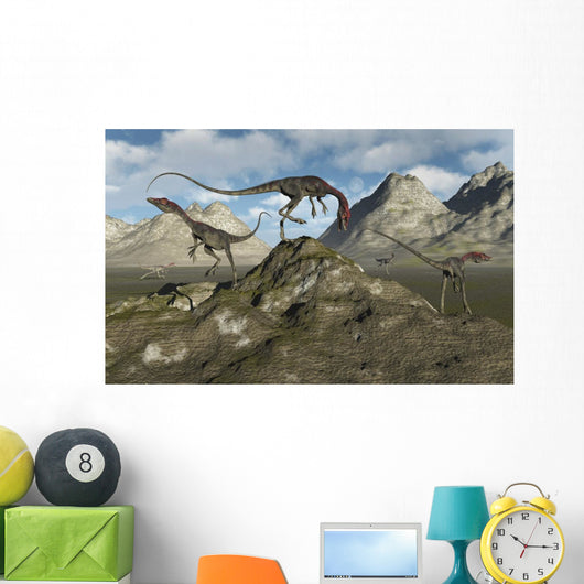 Pack Carnivorous Compsognathus Dinosaurs Hills Wall Decal