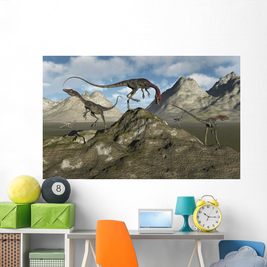 Pack Carnivorous Compsognathus Dinosaurs Hills Wall Decal