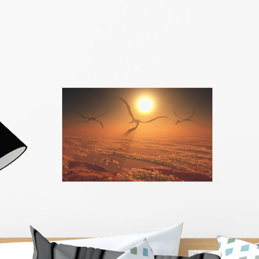Giant Quetzalcoatlus Pterosaurs Flying Evening Wall Decal