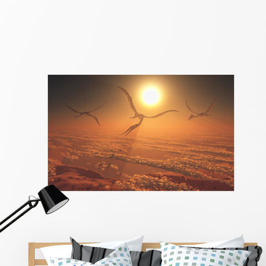 Giant Quetzalcoatlus Pterosaurs Flying Evening Wall Decal