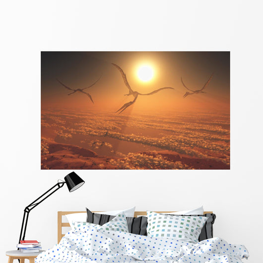 Giant Quetzalcoatlus Pterosaurs Flying Evening Wall Decal