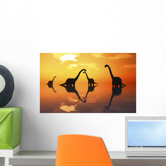 Silhouetted Shapes Sauropod Dinosaurs Evening Wall Decal
