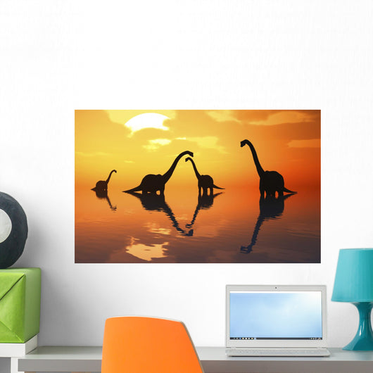 Silhouetted Shapes Sauropod Dinosaurs Evening Wall Decal
