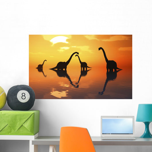 Silhouetted Shapes Sauropod Dinosaurs Evening Wall Decal