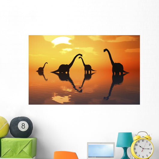 Silhouetted Shapes Sauropod Dinosaurs Evening Wall Decal