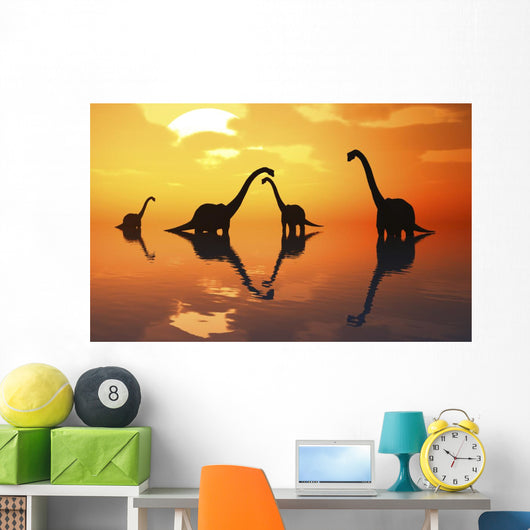 Silhouetted Shapes Sauropod Dinosaurs Evening Wall Decal
