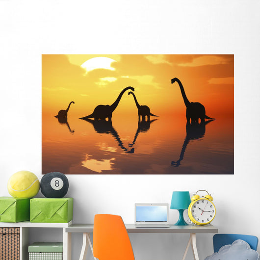Silhouetted Shapes Sauropod Dinosaurs Evening Wall Decal
