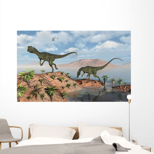 Pair Dilophosaurus Dinosaurs during Wall Decal