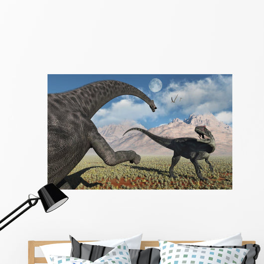 Large Diplodocus Dinosaur Confronting Wall Decal