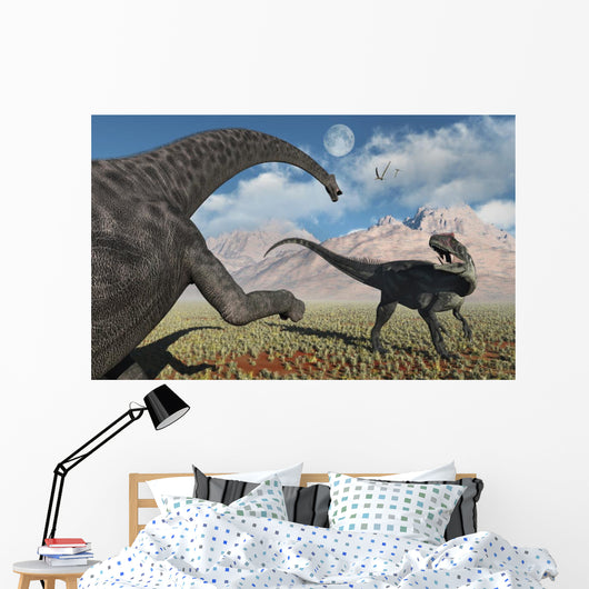 Large Diplodocus Dinosaur Confronting Wall Decal