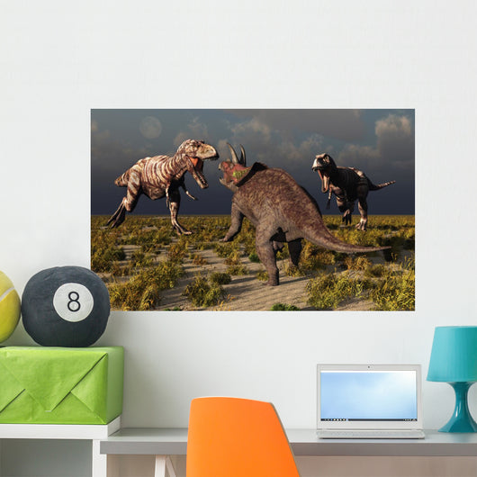 Pair T-rex Dinosaurs Attacking Evening Wall Decal