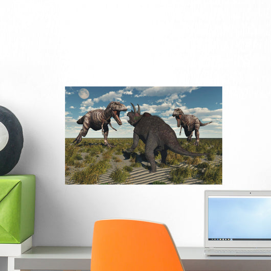 Pair T-rex Dinosaurs Attacking Wall Decal