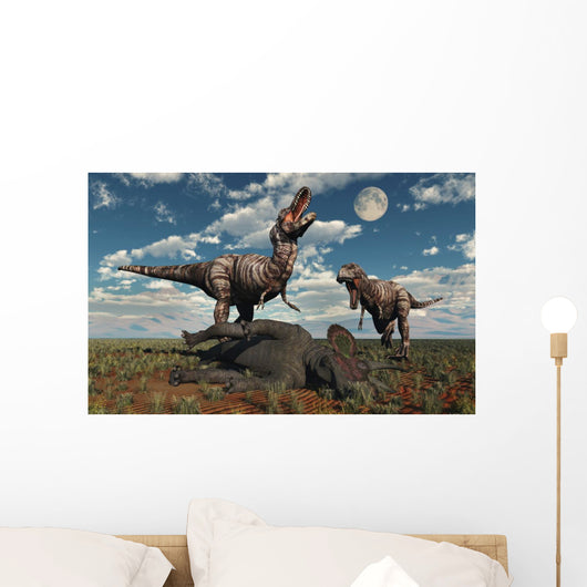 Pair T-rex Dinosaurs Roaring Wall Decal