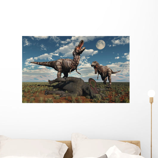 Pair T-rex Dinosaurs Roaring Wall Decal