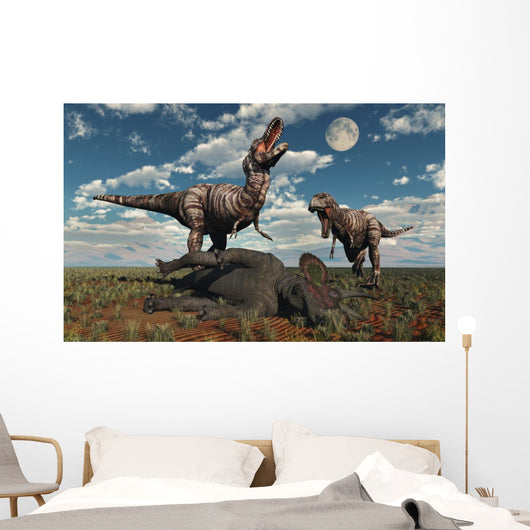 Pair T-rex Dinosaurs Roaring Wall Decal