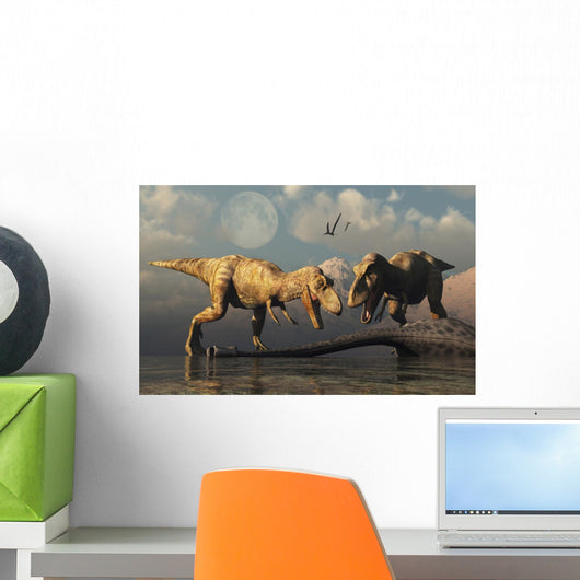 Pair T-rex Dinosaurs Horizontal Wall Decal