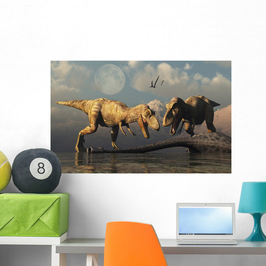 Pair T-rex Dinosaurs Horizontal Wall Decal