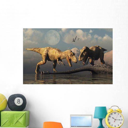 Pair T-rex Dinosaurs Horizontal Wall Decal
