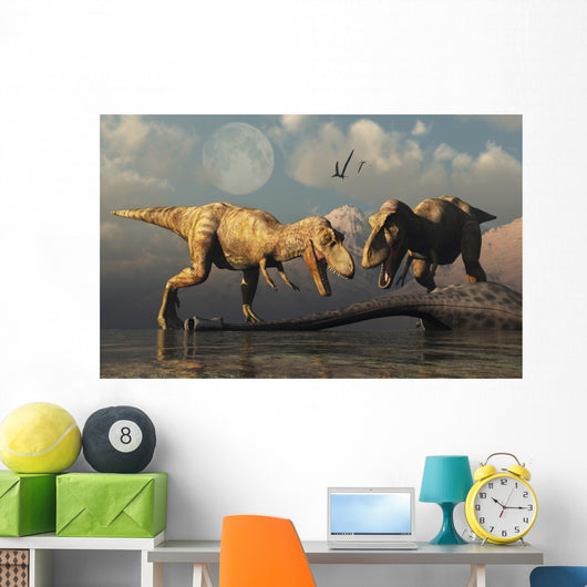 Pair T-rex Dinosaurs Horizontal Wall Decal