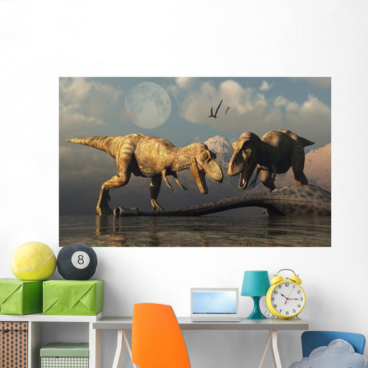 Pair T-rex Dinosaurs Horizontal Wall Decal